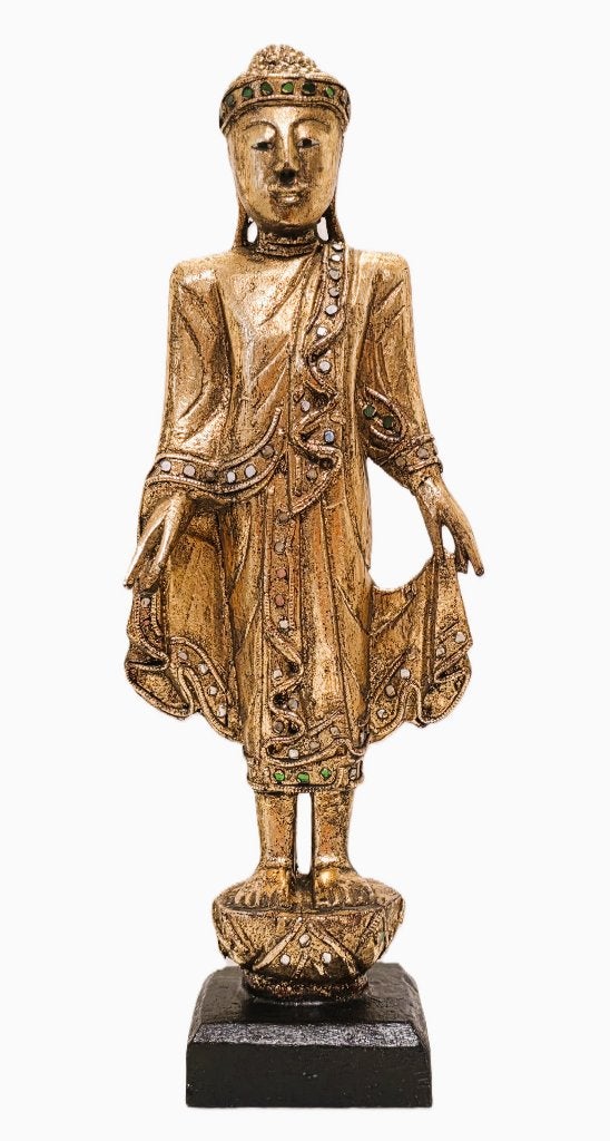 Massief houten Boeddha, verguld., Ophalen of Verzenden