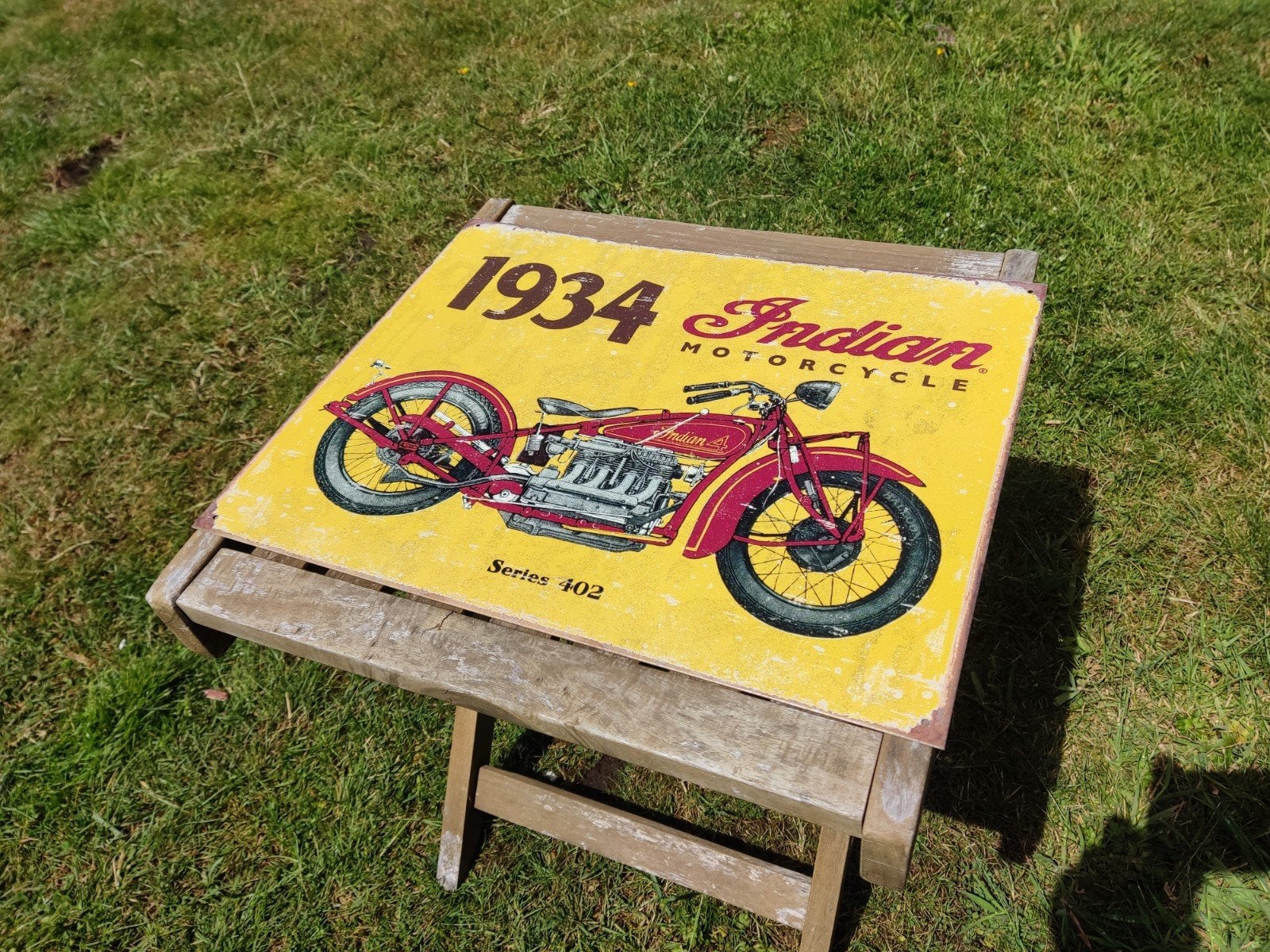 Belle plaque en métal Indian Motorcycle 1934, Enlèvement ou Envoi