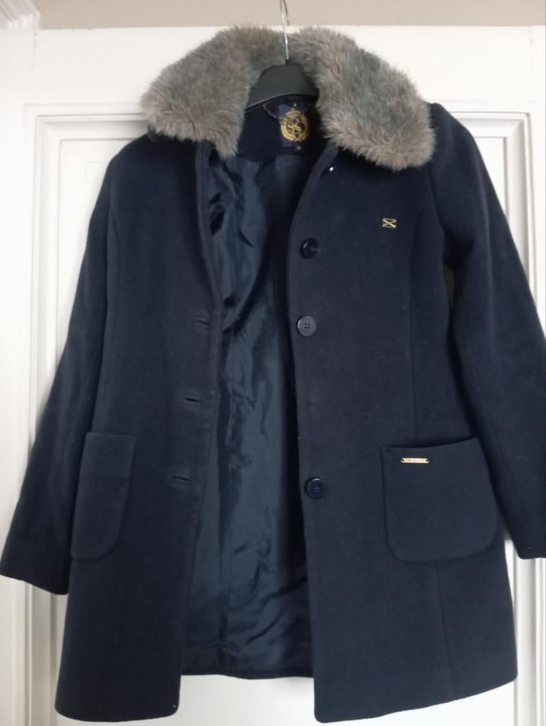 Scapa Sport - blauw manteltje in wol met fluffy kraagje, 12j, Kleding | Dames, Jassen | Winter, Ophalen of Verzenden, Blauw