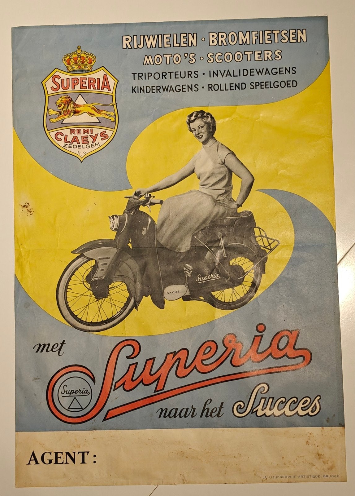 Poster Superia sur les vélos et les cyclomoteurs, Enlèvement ou Envoi, Utilisé, Panneau publicitaire