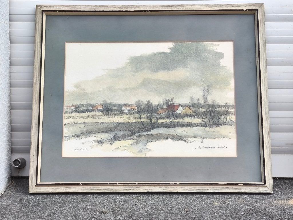 Aquarelle paysage signe, Antiquités & Art, Enlèvement ou Envoi, Aquarelle, Paysage