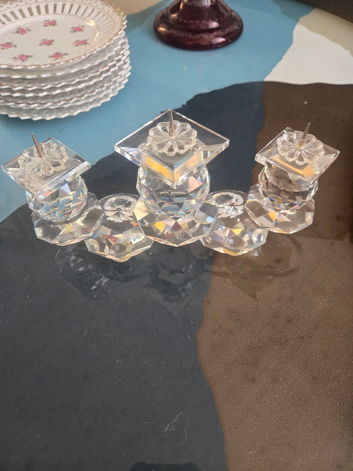 Bougeoir vintage signé Swarovski Crystal à 3 broches et face, Collections, Enlèvement, Neuf