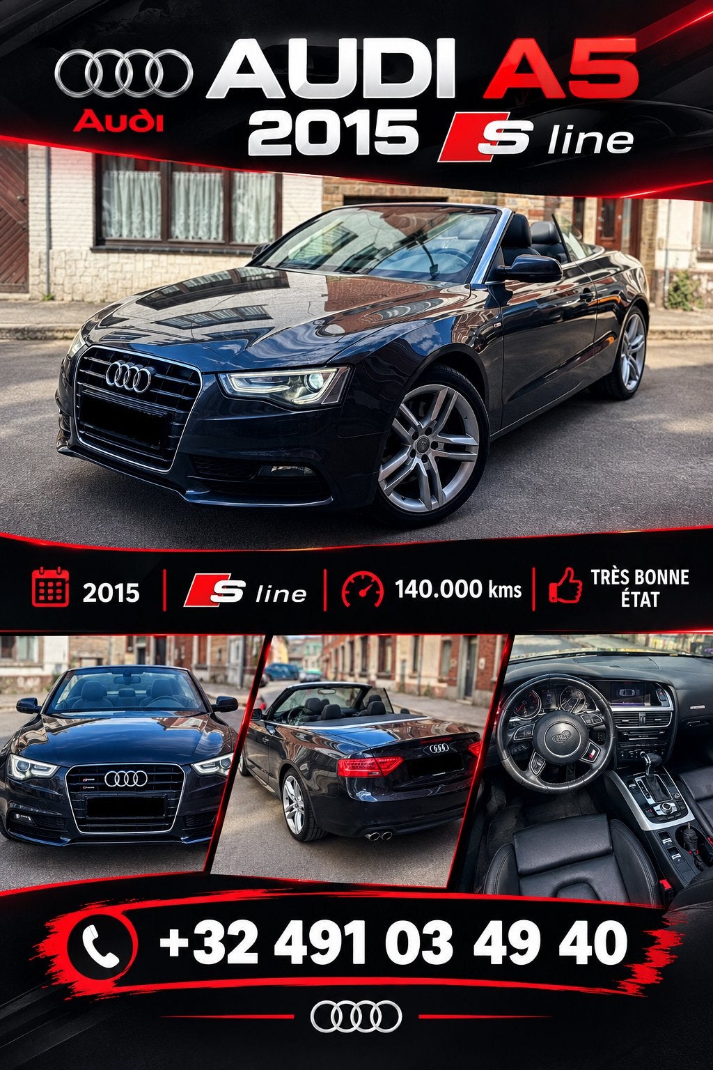 AUDI A5 2015 S LINE + 140km Certifiée, Achat, Entreprise, Diesel, Automatique
