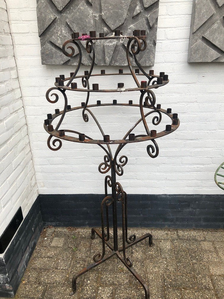SMEEDIJZEREN GROTE KANDELAAR – KASTEELKANDELAAR, Antiek en Kunst, Ophalen