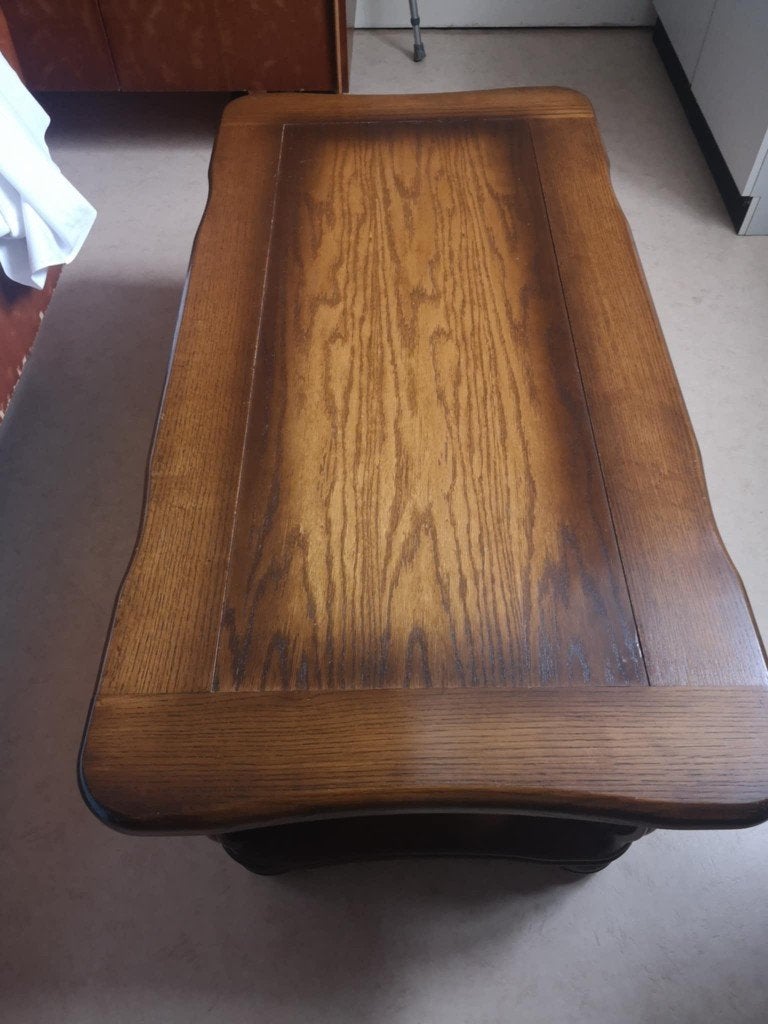 Table basse rustique en chêne massif avec étagère, Ophalen, Gebruikt, Rechthoekig, Eikenhout