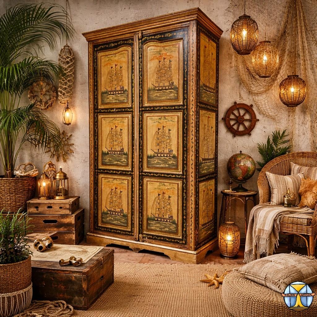 Armoire indienne vintage (nautique/navires) bohème, 25 à 50 cm, Enlèvement ou Envoi, Comme neuf, 100 à 150 cm