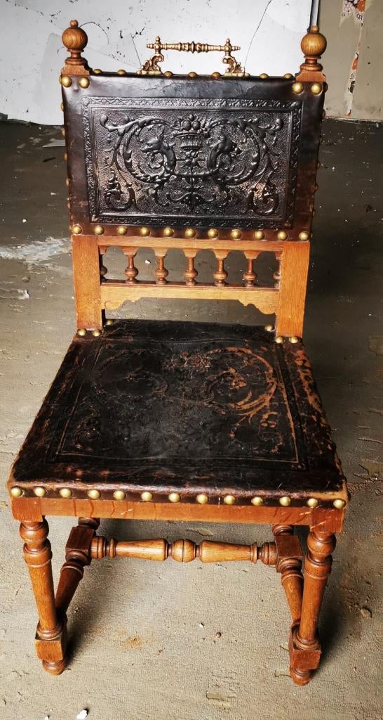 6 vintage stoelen met leder, Brun, Enlèvement, Bois, Cinq, Six Chaises ou plus