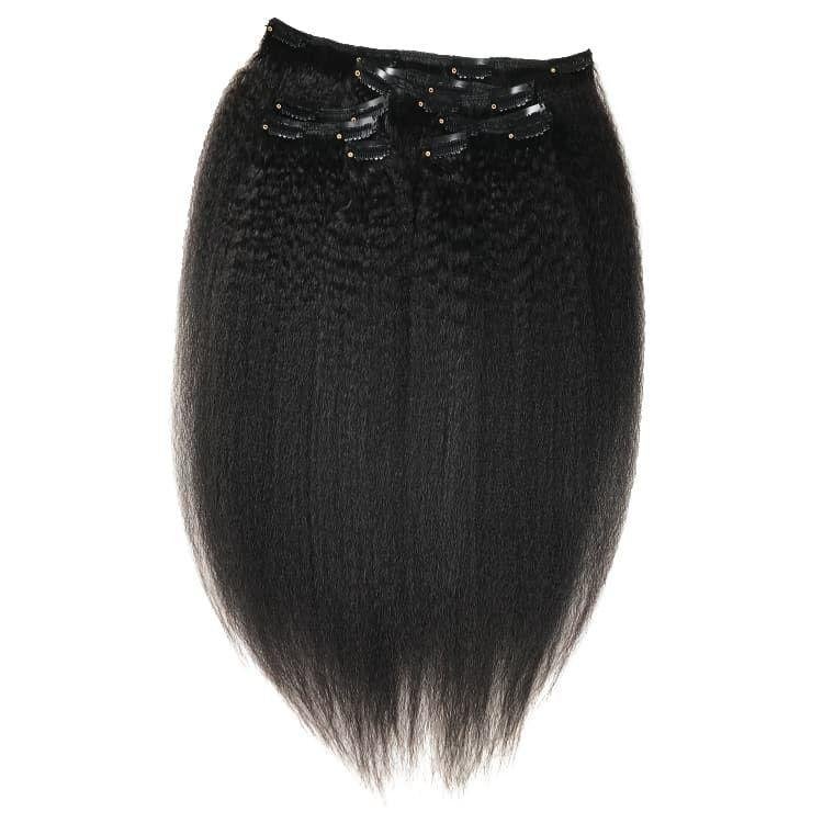 100% REMY HUMAN HAIR - zwart - CLIP INS - KINKY STRAIGHT, Verzenden, Nieuw, Pruik of Haarverlenging