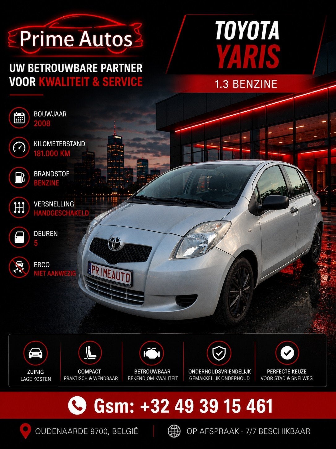 Toyota Yaris 1.3 Benzine, Autos, Argent ou Gris, Achat, 1298 cm³, Entreprise