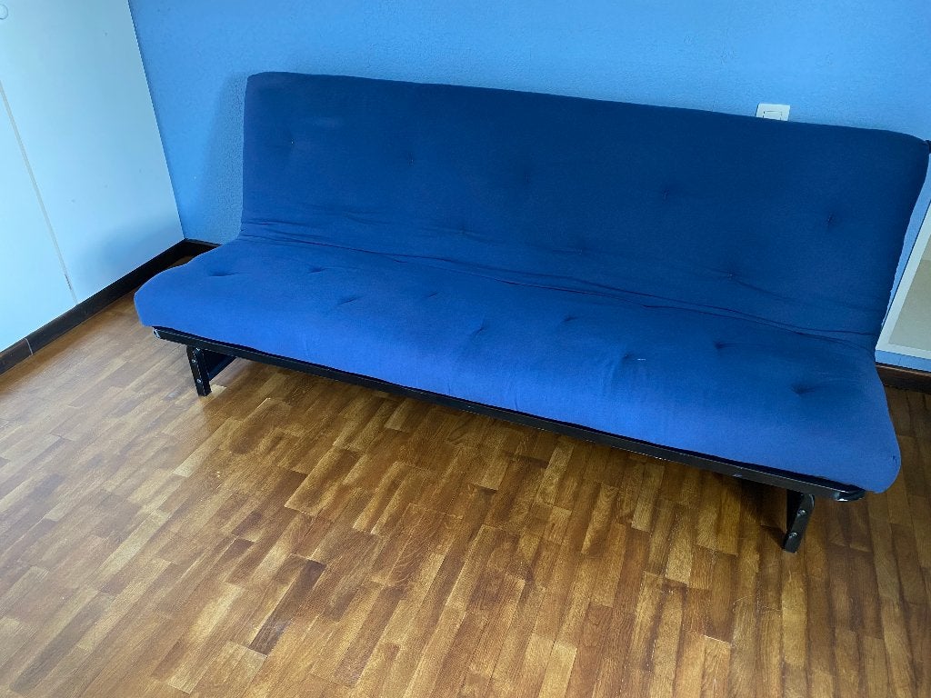 Slaapbank, Ophalen, Blauw, Tweepersoons, Zo goed als nieuw