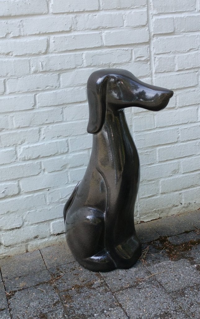 H.65cm. Keramiek. Kunstwerk. Zittende hond. Teckel. '70., Enlèvement, Utilisé, Animal