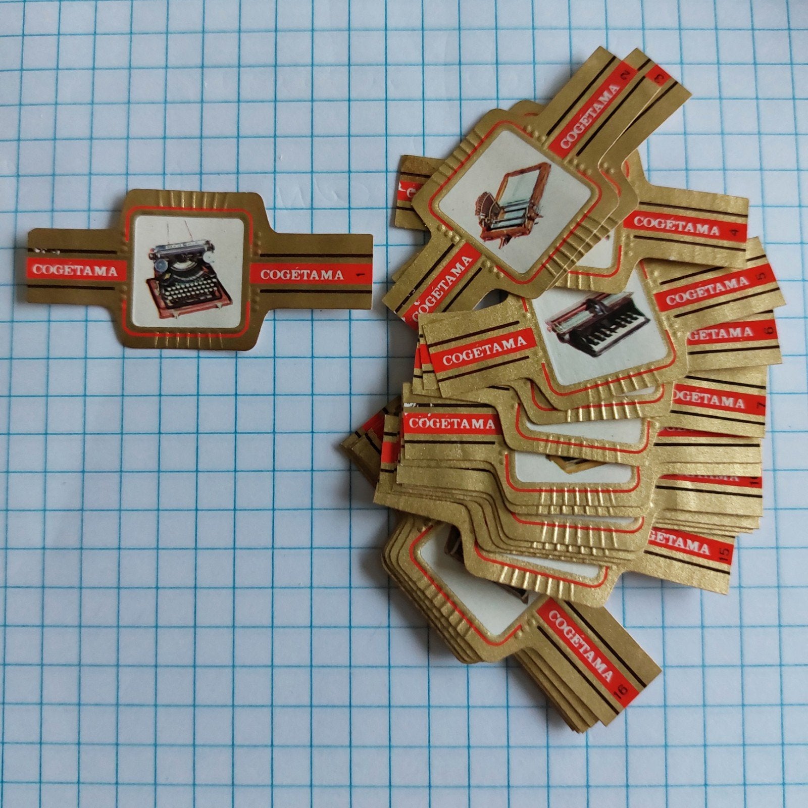 complete reeks sigarenbandjes Cogetama: Schrijfmachines, Collections, Enlèvement ou Envoi, Bagues de cigare