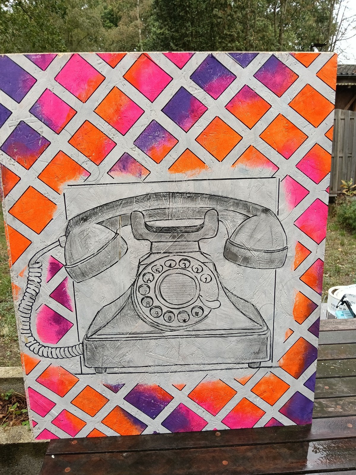 Vintage telefoon schilderij, Ophalen of Verzenden