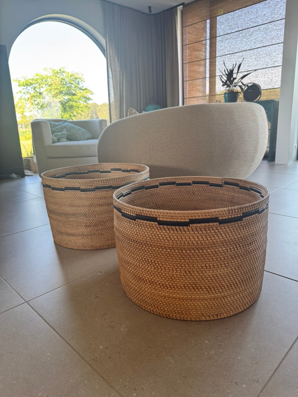 Boho grote gevlochten opbergmanden, Ophalen, Zo goed als nieuw, Gevlochten
