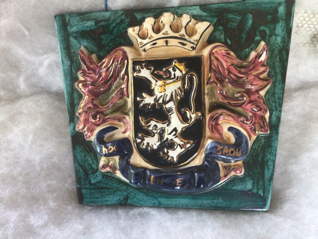 Vintage keramische tegel Rigo Brussel. Heraldiek, Antiquités & Art, Enlèvement ou Envoi