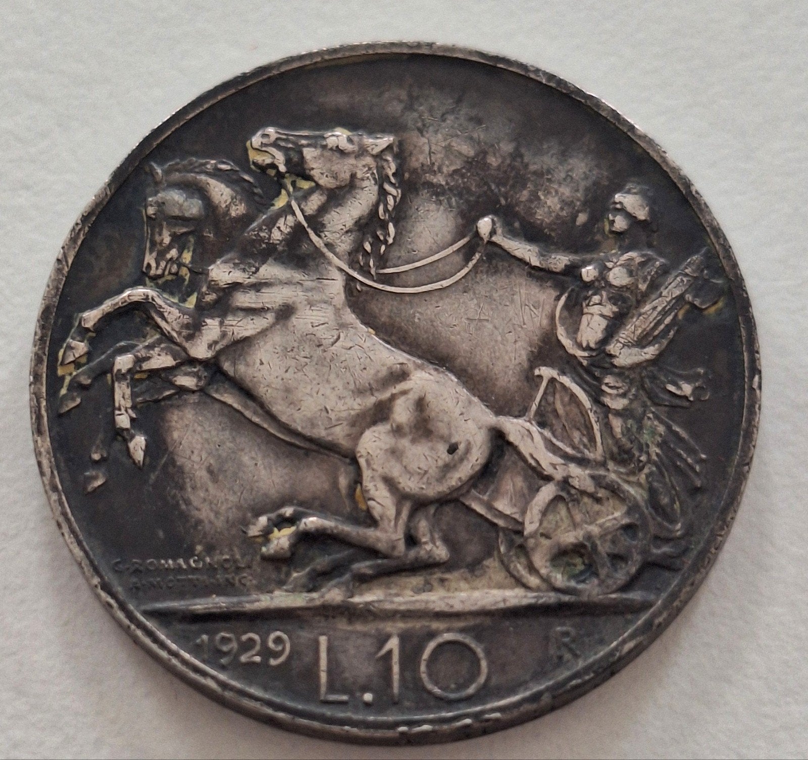 10 lire 1929 roma argent rare, Enlèvement ou Envoi, Argent
