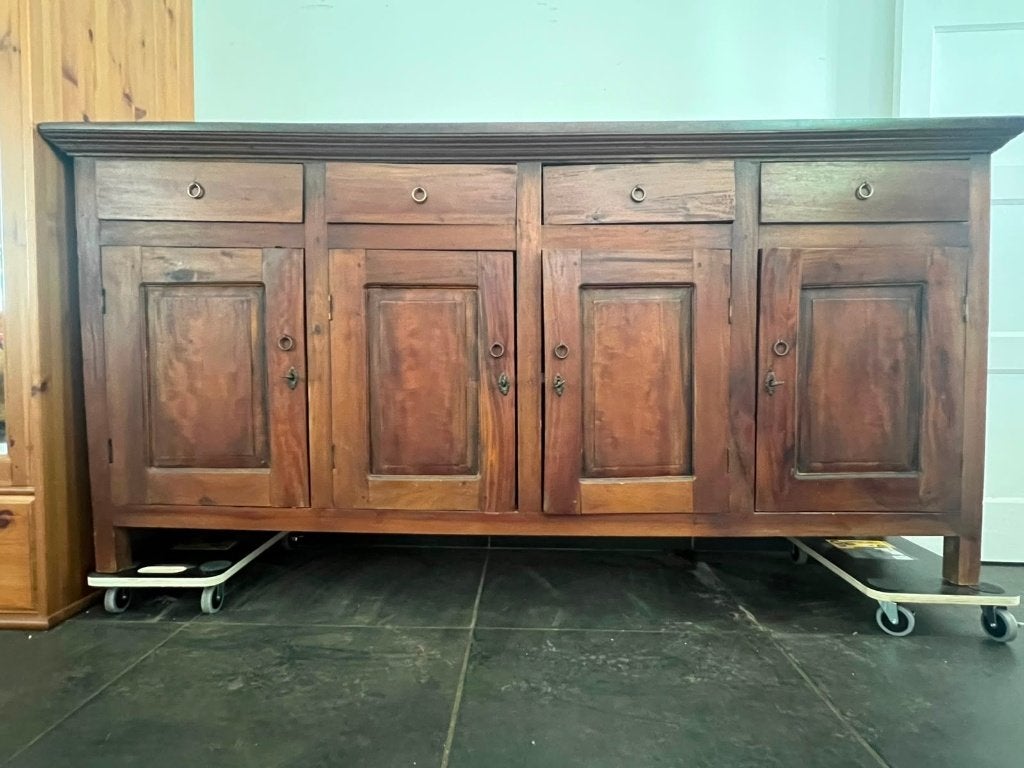 Koloniaal teakhouten dressoir 195 x 55 x 94 cm, Ophalen, Gebruikt, Met deur(en), Teakhout