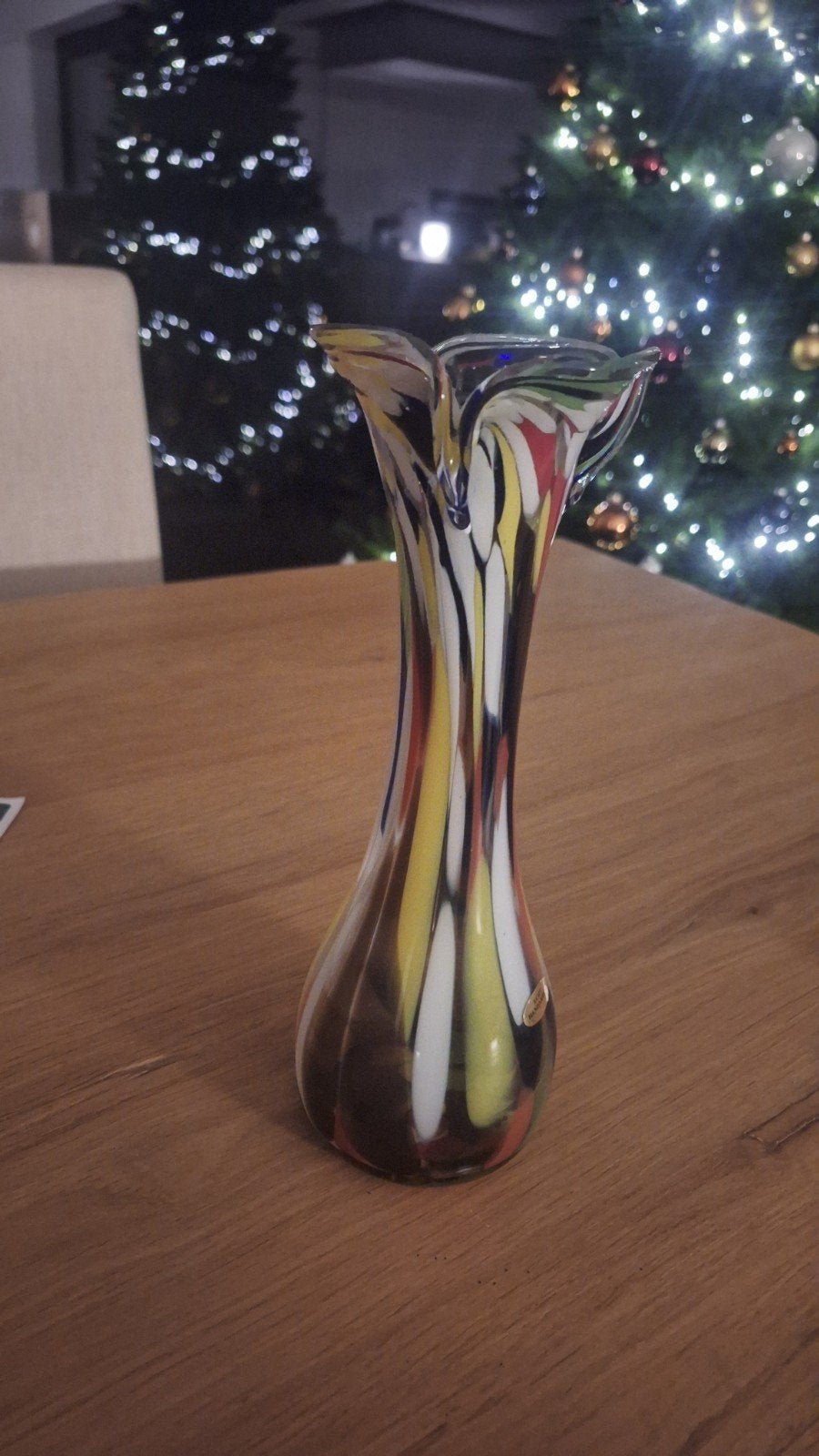 Kleurrijke glazen vaas 27cmx9cm, Handgemaakt, Meerkleurig, 27 cm, Ophalen of Verzenden