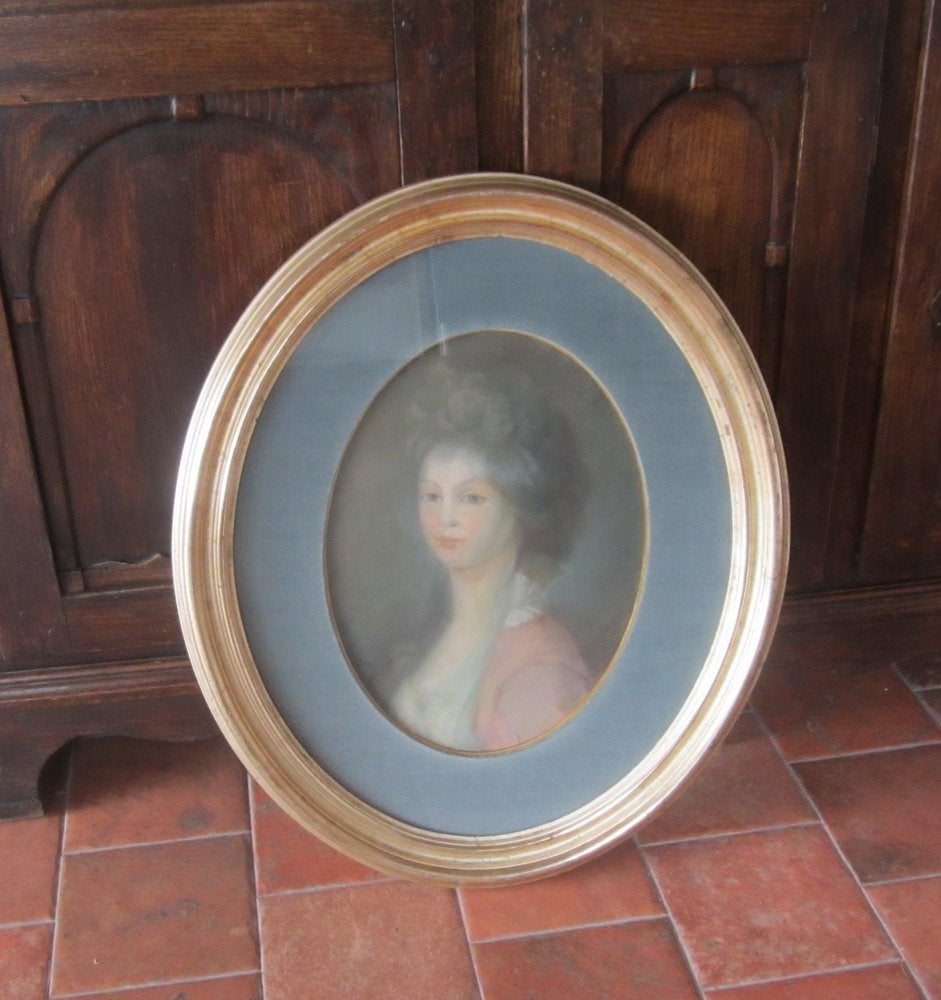 Mooie antieke pastel in bladgouden lijst, ca 1900, Antiquités & Art, Art | Peinture | Classique, Portrait ou Personnes, Sous verre