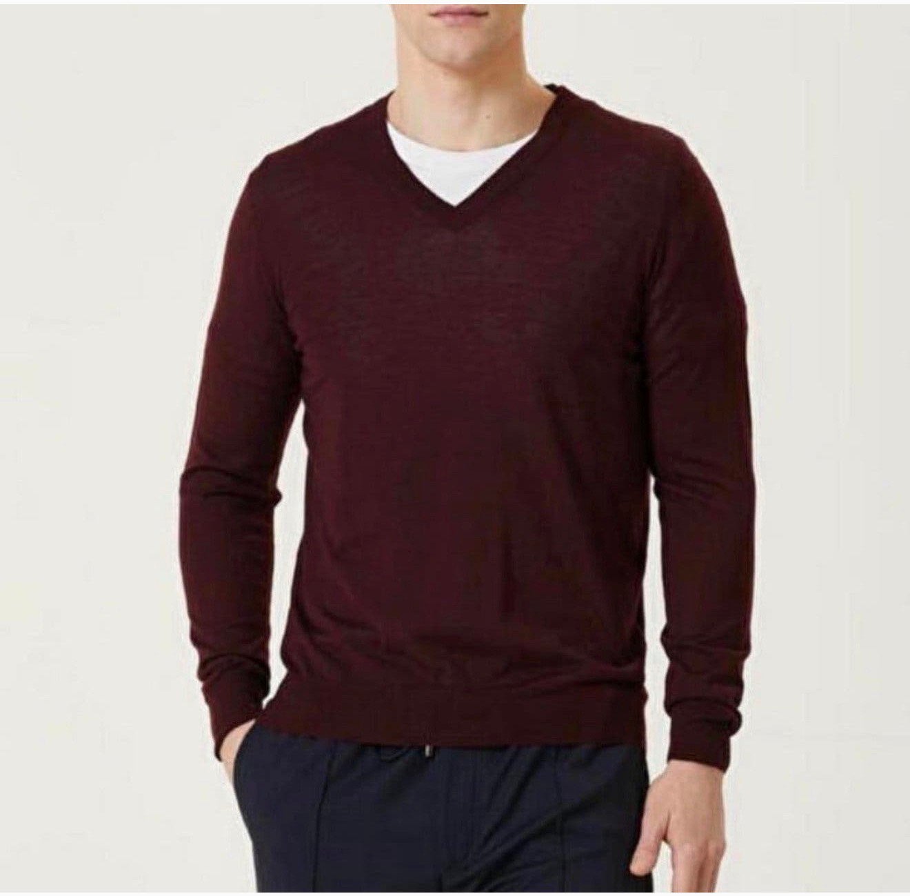 Pal Zileri - Pull à col en V cachemire rouge Kaşmir Claret M, Enlèvement ou Envoi, Comme neuf, Taille 48/50 (M), Rouge