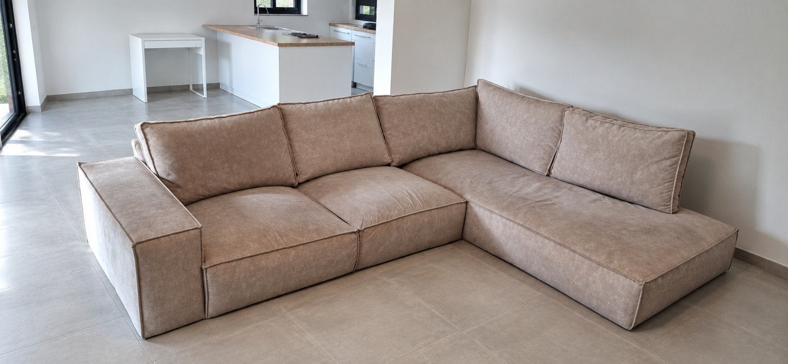 Grand canapé d’angle beige/taupe – très confortable, Enlèvement