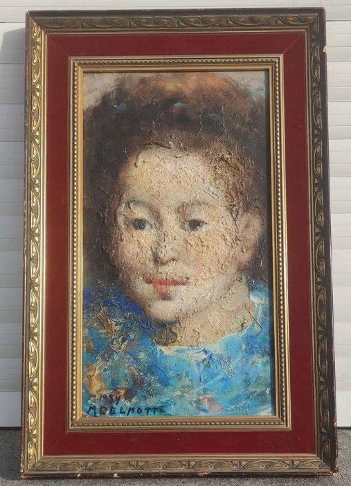huile sur panneau jeune fille signe marcel delmotte 1984, Antiquités & Art, Art | Peinture | Classique, Enlèvement ou Envoi, Panneau