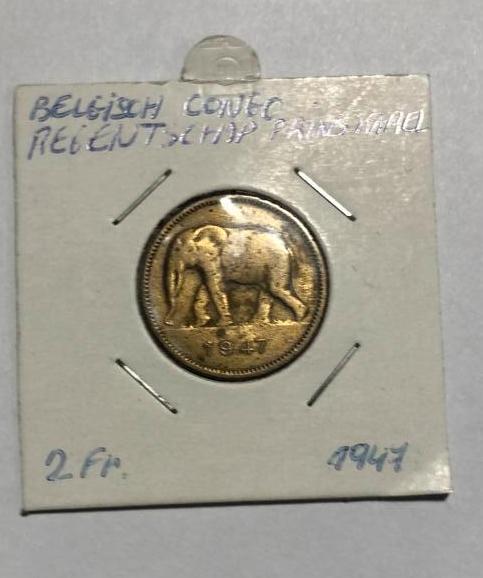 Congo belge 2 francs 1947, Reg. Prince Karel, Envoi, Monnaie en vrac