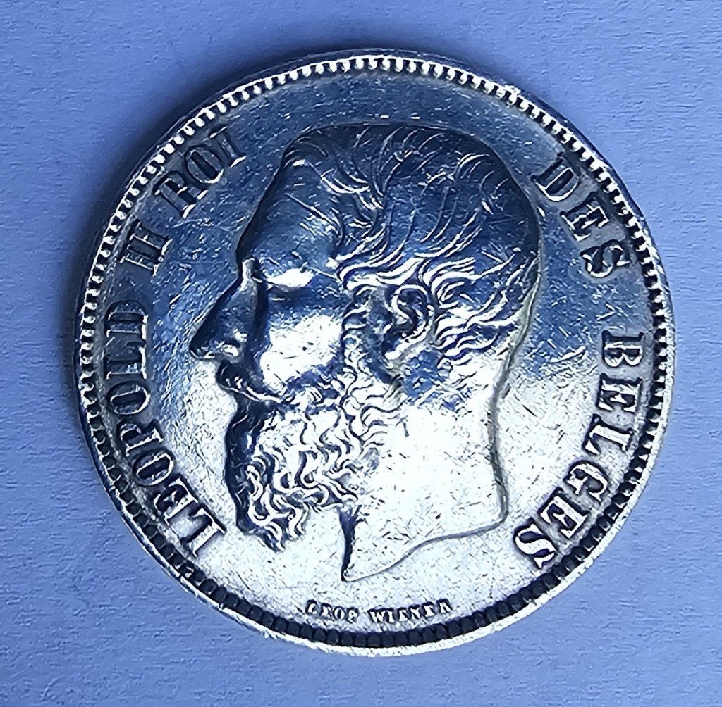 Pièce belge de 5 Francs en argent - 1868 - Léopold II, Monnaie en vrac, Argent, Enlèvement, Argent