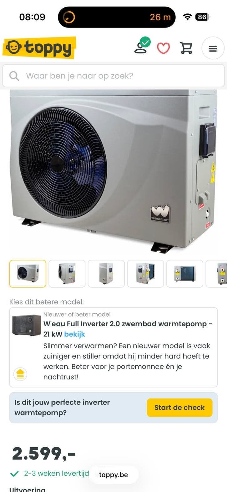 W'eau FULL INVERTER 21 KW Zwembad warmtepomp,, Ophalen, Zo goed als nieuw