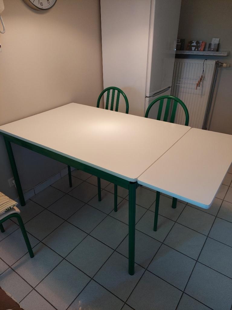 Leuke, heel stevige vintage keukentafel + 4 stoelen, 100 à 150 cm, Cinq personnes ou plus, Comme neuf, Enlèvement