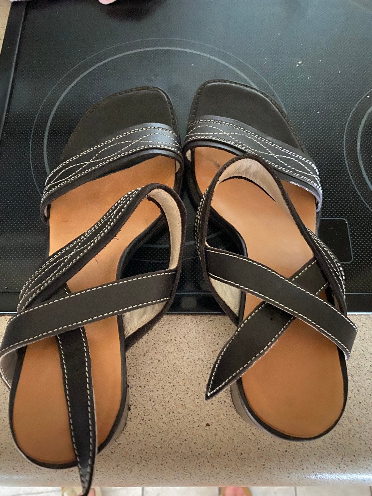 Sandales en cuir de salamandre marron, taille 39, Vêtements | Femmes, Enlèvement ou Envoi, Brun, Porté, Sandales et Mûles