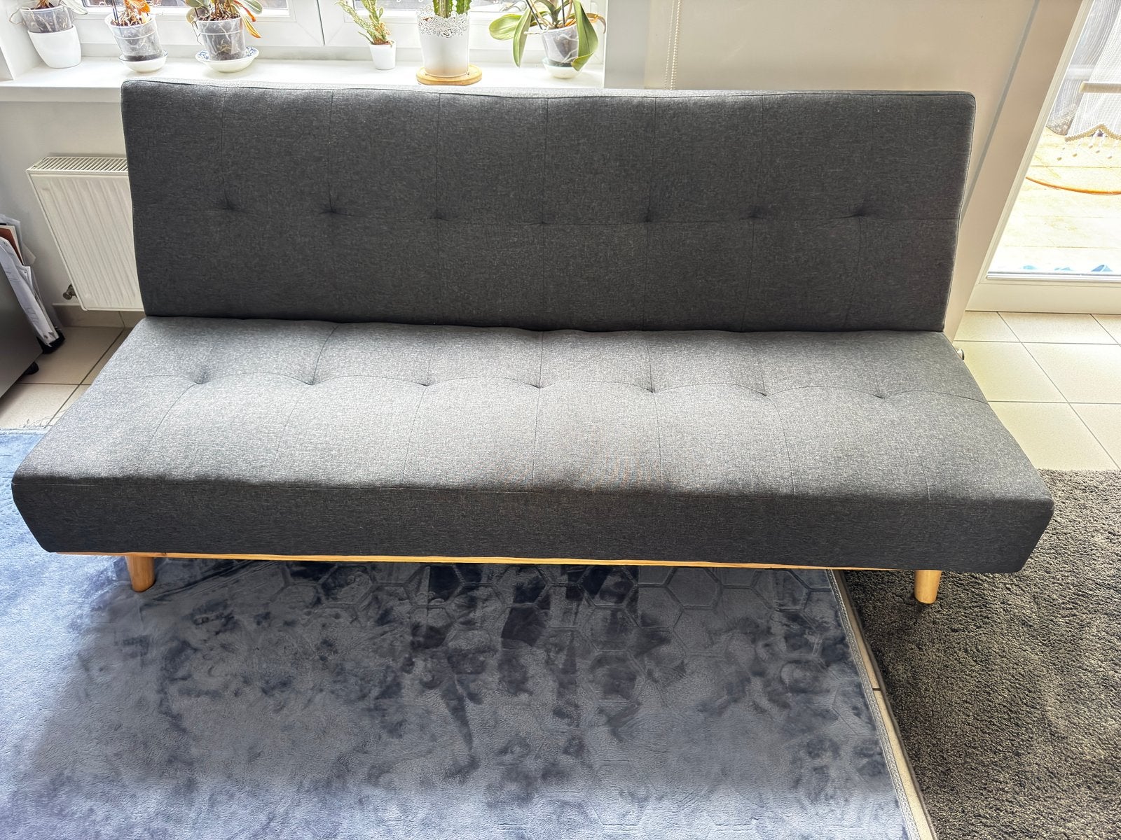 Donkergrijze zitbank / slaapbank – uitklapbaar, Ophalen, 100 cm, 190 cm of minder, Zo goed als nieuw