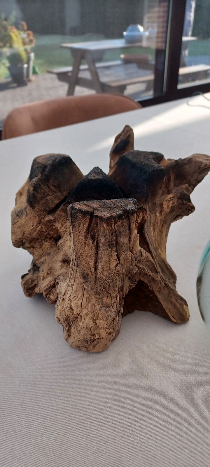 Hout en geblazen glasbol, Huis en Inrichting, Rond, Ophalen of Verzenden, Hout, Overige typen