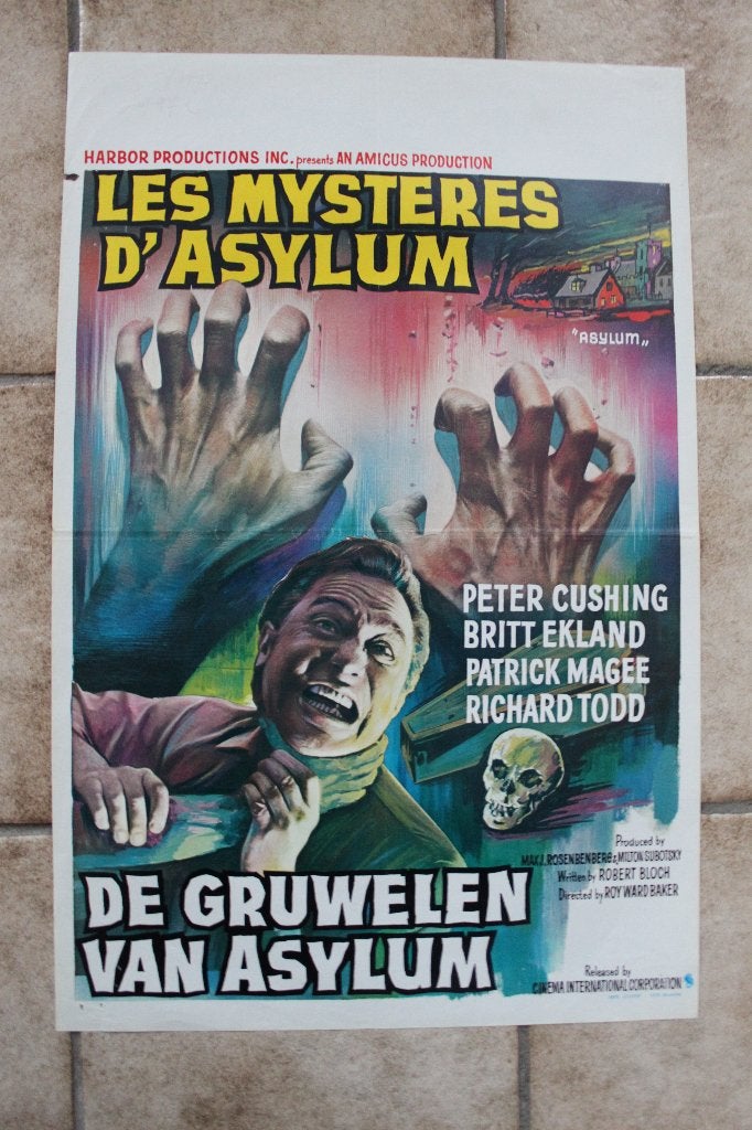 filmaffiche Asylum 1972 Peter Cushing filmposter, Rechthoekig Staand, Ophalen of Verzenden, Zo goed als nieuw, A1 t/m A3