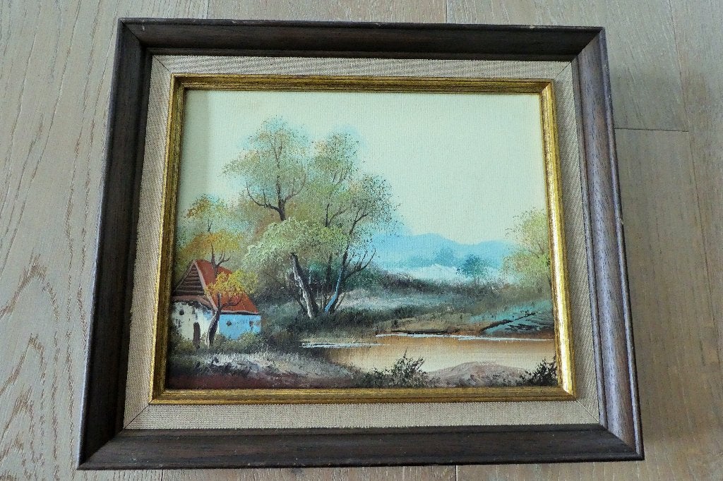 Peinture sur Toile Encadrement 33,5 x 28,5 cm., Ophalen, Gesigneerd, Olieverf, Doek