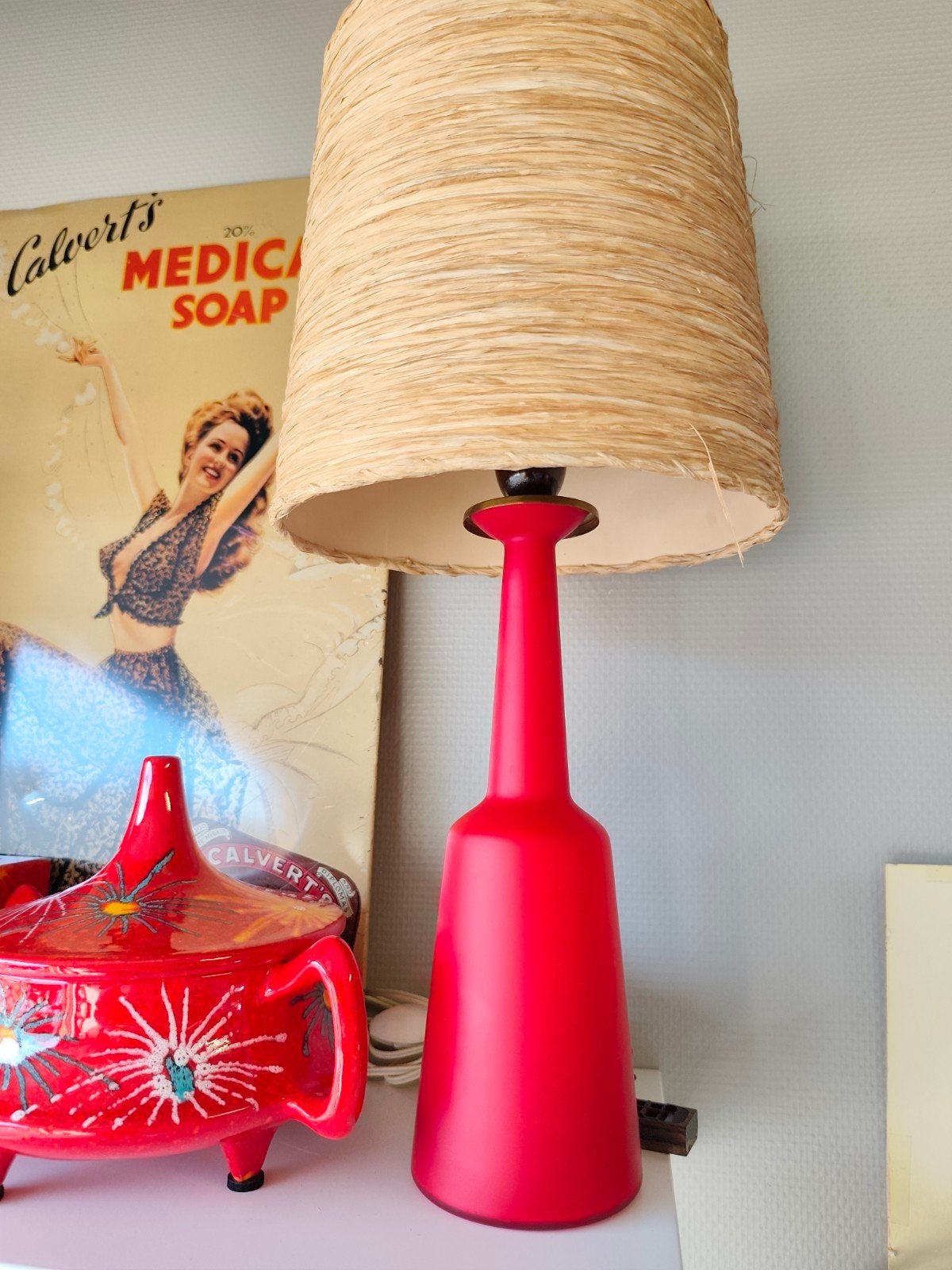 Vintage lamp van Holmegaard, Ophalen, Glas, Rood, Modern