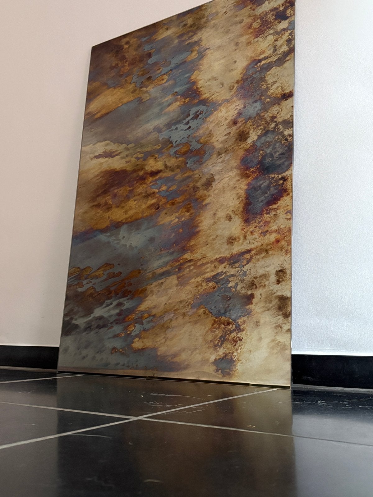 Miroir flammé brun rouille, Maison & Meubles, Enlèvement, Utilisé, 50 à 75 cm, 100 à 150 cm
