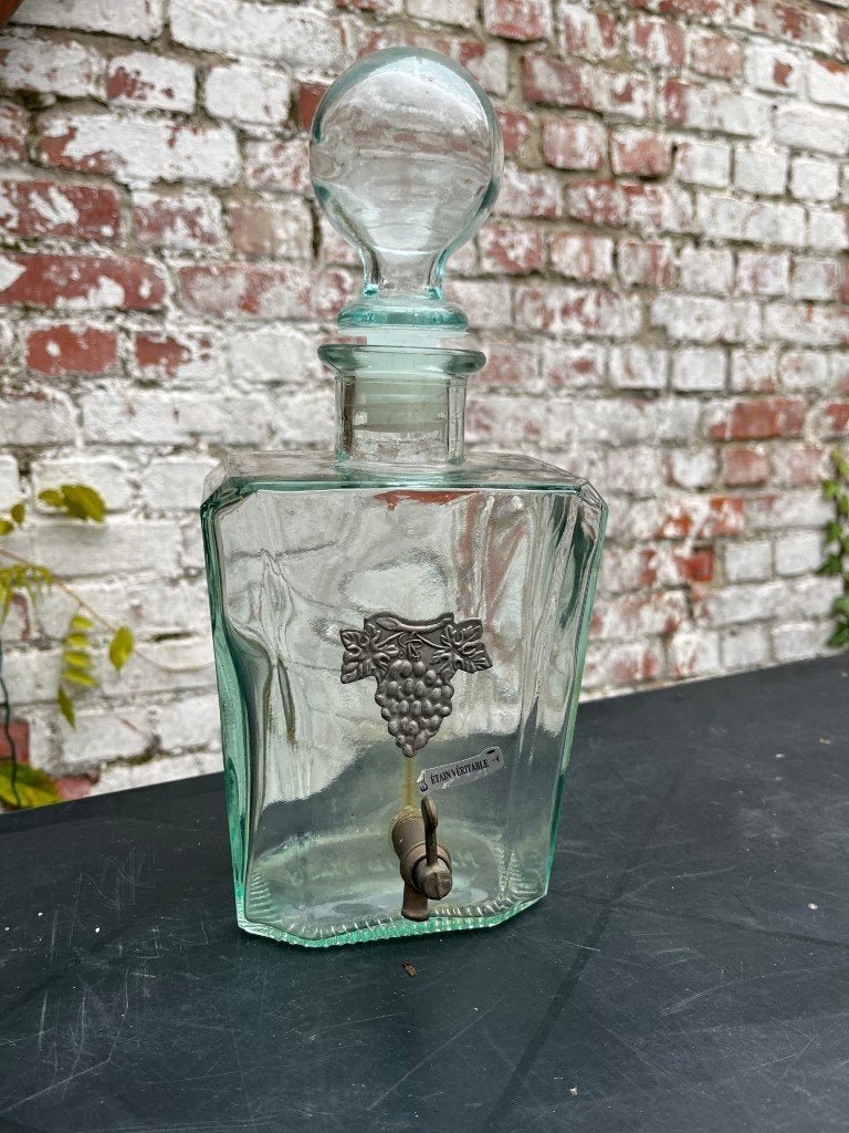 Glazen fles - karaf - met tin kraantje, Ophalen of Verzenden