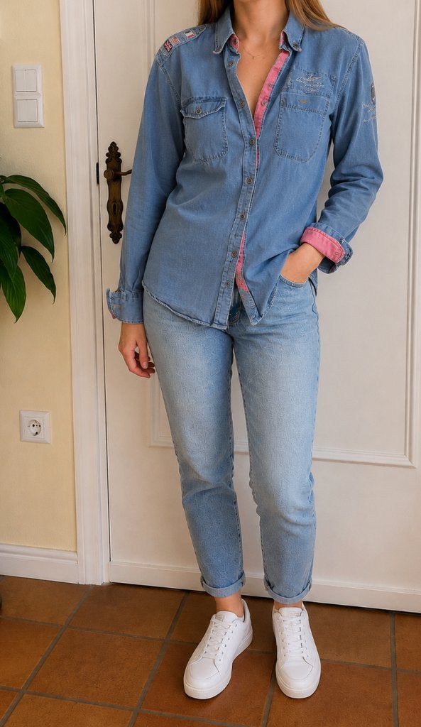 Aeronautica Militare denim overhemd – maat M, Maat 38/40 (M), Blauw, Ophalen of Verzenden, Zo goed als nieuw