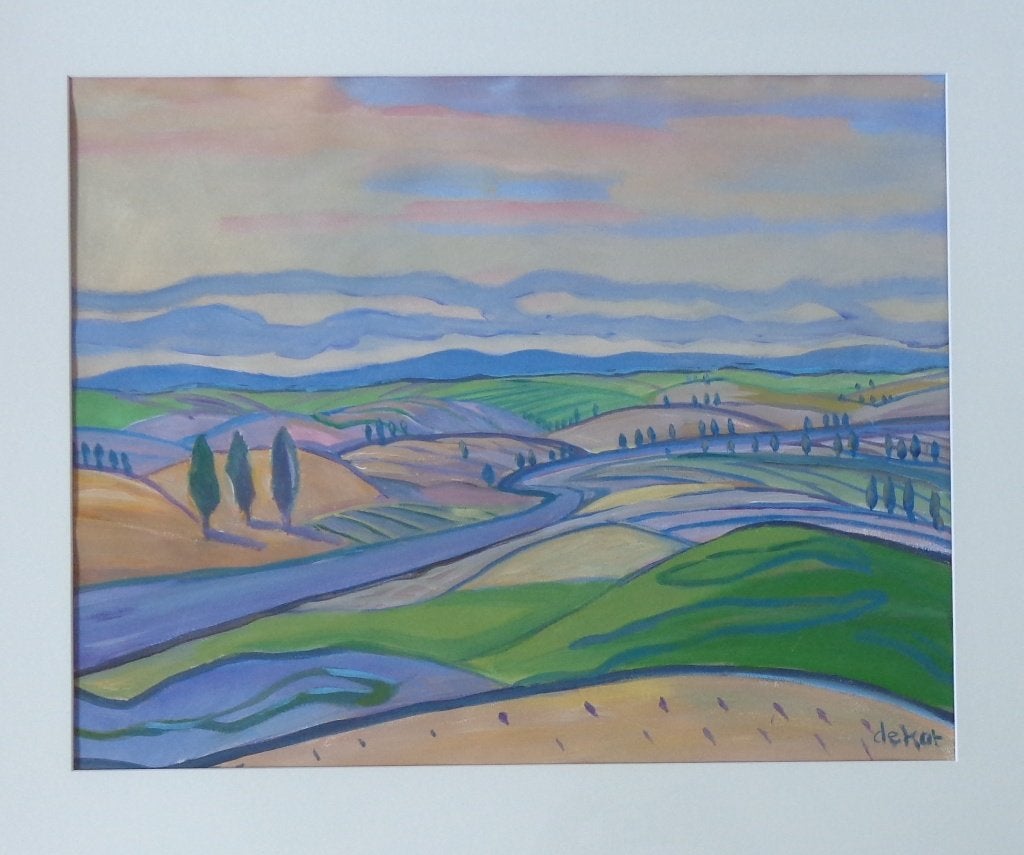 DE KAT / TOSCAANS LANDSCHAP / ORIGINEEL WERK / 88x97cm KADER, Antiquités & Art, Enlèvement, Paysage, Papier/carton, Passe-partout