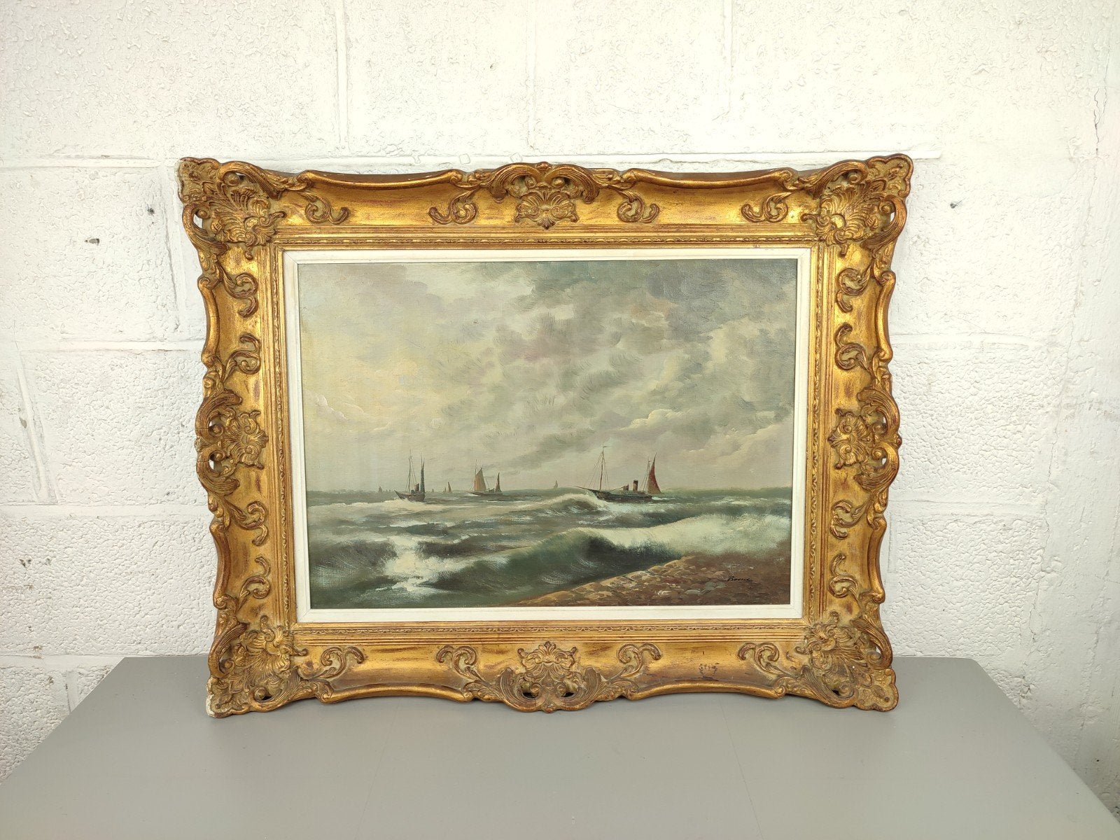 Antiek maritiem schilderij, Antiquités & Art, Art | Peinture | Classique, Toile, Signé, Enlèvement
