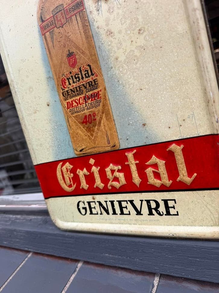 Vintage Cristal Geni?vre Reclamebord - Distilleries Descamps, Antiek en Kunst