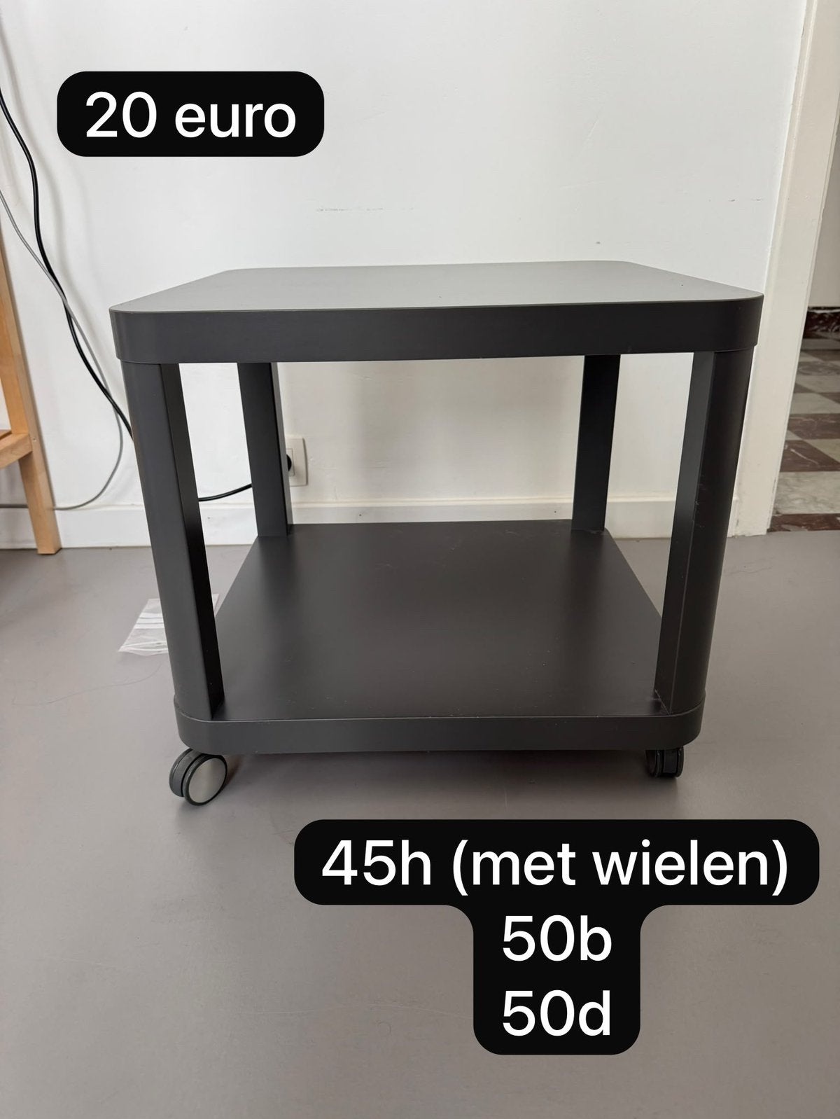 Tafeltje op wielen, Minder dan 55 cm, Gebruikt, Rechthoekig, Ophalen