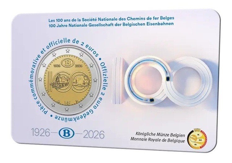 België 2026 - 2 euro in cooincard - 100 jaar NMBS - BU, Ophalen of Verzenden, België, 2 euro