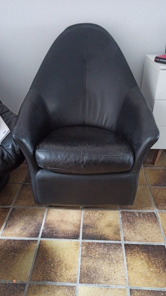 Fauteuil cuir noir design - tub chair vintage style anglais, Enlèvement, Utilisé, Cuir