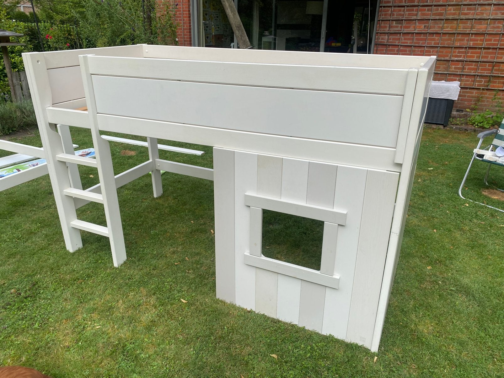 Lifetime halfhoogslaper bed hut, Huis en Inrichting, Slaapkamer | Bedden, Gebruikt, Eenpersoons, 90 cm, 200 cm, Hout, Wit, Ophalen