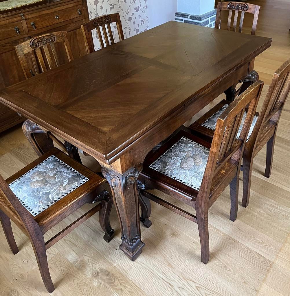 Zeldzaam Art Nouveau Set – uitschuifbare tafel + 8 stoelen, Ophalen