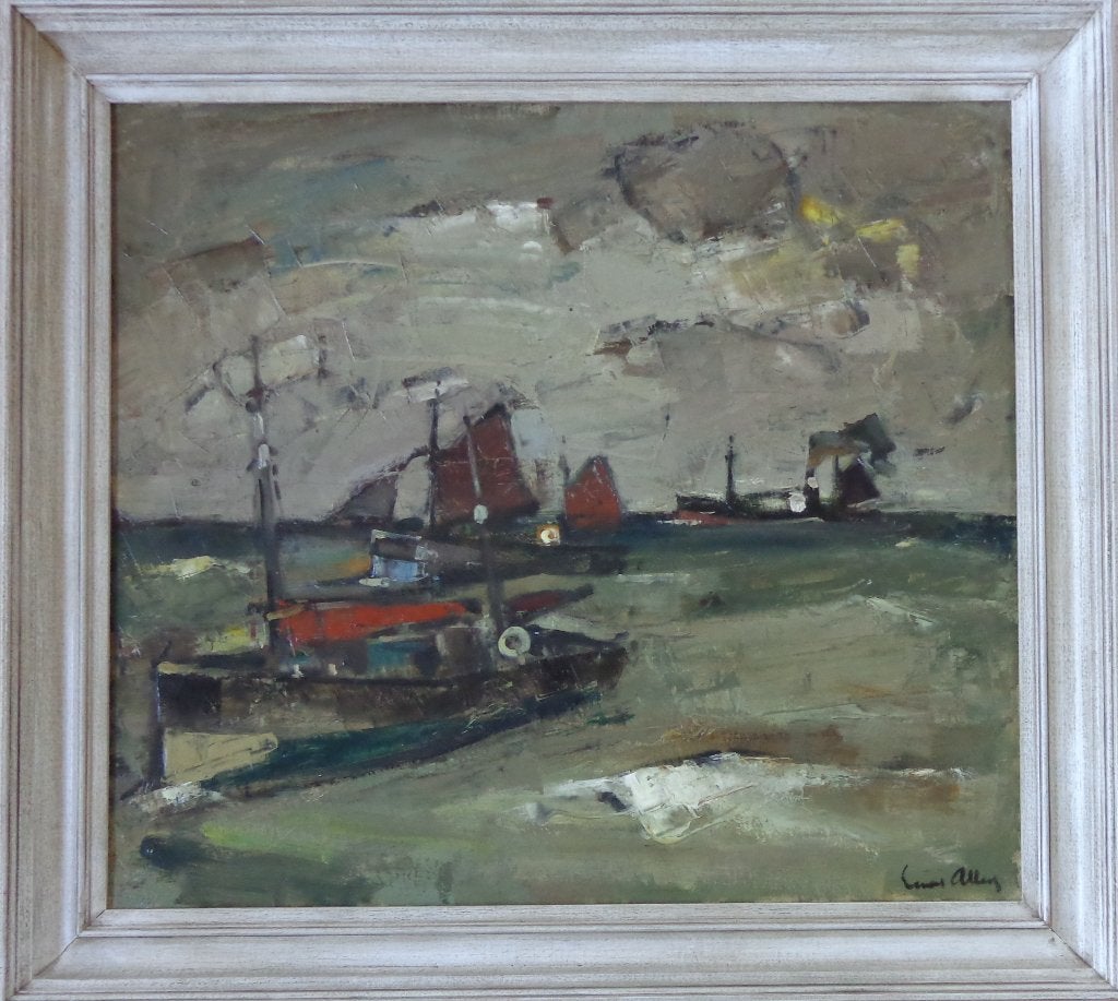 ERNEST ALBERT / BOTEN / OLIEVERF DOEK / 96x106cm / KADER SIG, Antiquités & Art, Expressionniste, Enlèvement, Toile, Maritime / eau