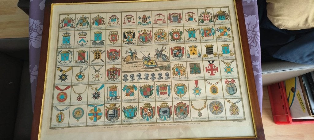 Prent met wapenschilden en onderscheidingen van Adel, Collections, Photos & Gravures, Enlèvement, Utilisé, Autres sujets/thèmes