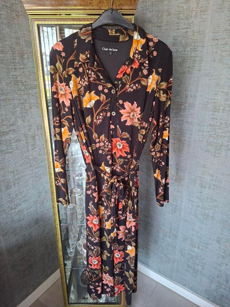 Clair de Lune Bloemen Maxi Jurk - Maat L - 100% Viscose, Kleding | Dames, Jurken, Zo goed als nieuw, Maat 42/44 (L), Onder de knie